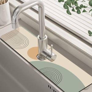 VIKAMA Abstract Minimalistic Geometric Kitchen Sink Splash Guard Mat Absorbent Fast Drying Mat Faucet Draining Mat for Kitchen