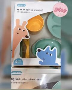 [CHÍNH HÃNG] Bộ đồ ăn dặm trẻ em Amori Inochi - Nhựa nguyên sinh an toàn cho bé