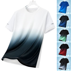 Large Size Quick-Drying Ice Silk T-Shirt Loose Fit Gradient Print Round Neck Short Sleeve Breathable Comfortable New Arrival