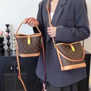Retro Printed Small Bucket Handbags For Ladies Dual Ways To Wear Top Handle Crossbody Bag Elegant Casual Shoulder Bags