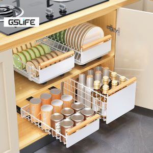 GSlife 🔥🔥Kitchen Dish Rack For Kitchen Cabinet Pullout Basket Dish Rack Drainer Tray Kitchen Plate Organizer