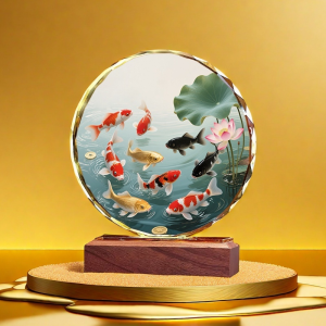 Lucky Nine Fish Chinese Style Crystal Decorative Figurine Living Room Desktop Ornament Peony Flower Wealth And Abundance Table Top