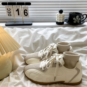 รองเท้าผ้าใบผู้หญิงสไตล์ย้อนยุค ระบายอากาศได้ดี รองเท้าผ้าใบทรงแบน หนังวัวสองชั้น ทรงแบน ส้นแบน รองเท้าส้นแบนแบบสวมสบาย