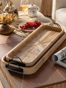 Vintage Wooden Rectangular Tray for Storage and Decoration