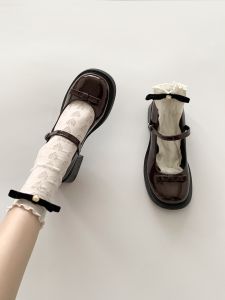 รองเท้า Mary Janes สไตล์ฝรั่งเศส สำหรับผู้หญิง ทรงหัวมน ด้านข้างเปิด ด้านหลังเป็นสายรัด รองเท้าหนัง PU สำหรับใส่ไปทำงาน