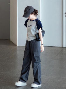 Fashionable Street Style Casual Sportswear Set Women Summer Slimming Anti-aging High-End Short Sleeve Utility Wide Leg Pants Two Piece Set