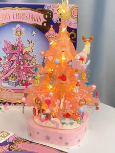 Christmas Tree Rotating Music Box Building Block Assembly Xmas Gift Ornament Festival Decorations
