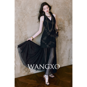 WANGXO | Đầm Voan Lụa Thêu Hoa