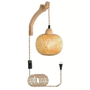 Retro Wood Wall Lamp E27 Night Loft Light Fixture EU Plug Bedside Lamp Vintage Sconce Wall Light Industrial Decor Wall Sconce