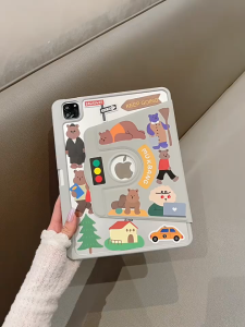 360° Rotating Stand Transparent Acrylic Pen Holder Flip Tablet Cover For iPad Mini 7 6 8.3 inch iPad 11 10 9 8 Gen Air 2025 7 6 5 4 3 2 iPad Pro 11 12.9 13 inch M4 M3 M2 2024 9.7 10.2 10.5 10.9 inch Hard Shockproof iPad Case With Fashion Stickers