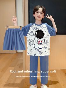 Miiow | Lightweight Breathable Summer Pajamas Set For Boys Short Sleeve Shorts Home Clothes MiiOW Cat Brand Cartoon Cute Style