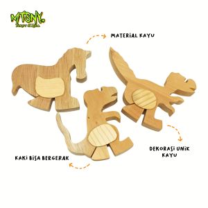 Bundling Paket Mainan Pajangan Dekorasi Patung Ukiran Hewan Dinosaurus Kayu Lucu Unik