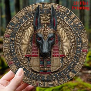 CIFbuy | Aluminum Round 2D Wall Art Anubis Design for Home Office Garden Decor 8x8 Inch Halloween Gift
