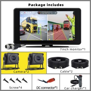 2 Channel DVR Record Backup Camera Kit BSD 7" Monitor Pedestrian Detection Blind Spot Alarm Dash Cam Reversing for Truck Bus RV