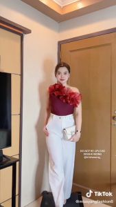 Miss Yang one side ruffle organza crop top