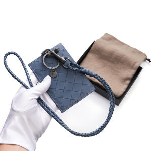 Genuine Leather Work ID Card Holder with Braided Cord Sheepskin Material High End Lanyard for Access Control Cards Business