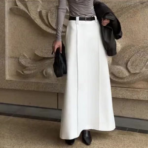 White Suit Half Skirt Womens High Waist Hip Concealing Slimming Midi Length Small Size A-Line Long Skirt Autumn New Arrival