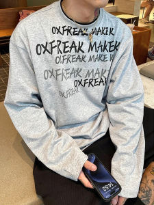 เสื้อยืดคอกลมแขนยาวสีเทาอเมริกันย้อนยุคสำหรับผู้ชาย Cleanfit ทรงหลวม แฟชั่นฤดูใบไม้ผลิ คุณภาพระดับไฮเอนด์ เสื้อสเวตเตอร์