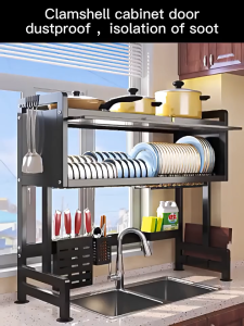 PANDH 2Tier Dish Rack with Drainer and Cabinet Door Sink Rack Multi-Functional Kitchen Organizer for Plates and Cutlery