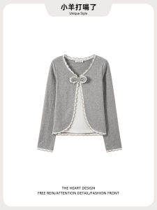 เสื้อยืดคอกว้างแขนยาวผู้หญิง 2025 ฤดูใบไม้ร่วงและฤดูหนาว ชุดกระโปรงสองชิ้น ผ้าฝ้ายผสม ทรงเข้ารูป ปกติ