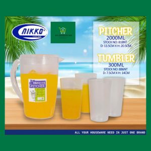 Nikko Ware Acrylic Pitcher - Elegant 2.0L Plastic Carafe Pitcher for Refreshing Beverages Kitchen Dining