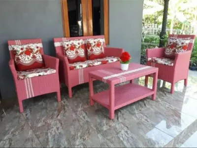 (ready stok)kursi tamu model hawai rotan sintetis +kaca meja