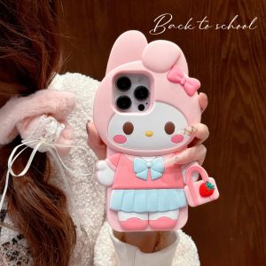 Sanrio | Kawaii 3D Cartoon Melody Phone Case For iPhone 17 Pro 17 16 15 14 13 12 11 17 Pro Max Cute Shockproof Silicone Phone Back Cover