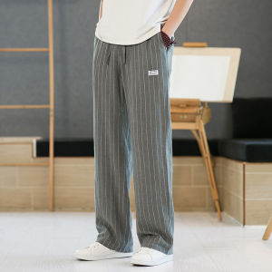 Striped Linen Pants Mens Chinese Style Retro Baggy Straight Trousers Summer Thin Cotton Linen Fabric Pants Mens Casual Pants