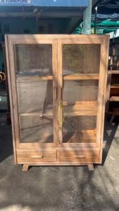 ตู้โชว์ไม้สัก ตู้เก็บ สีเสี้ยนขาว กว้าง100ลึก40สูง150ซม.