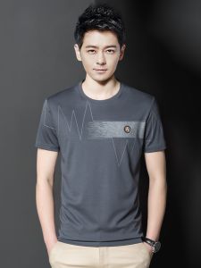 ROMON | Lomond Ice Silk Short Sleeve T-Shirt Mens Summer New Business Loose Fit Round Neck Printed Body Shirt Fashion Urban Style