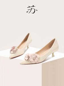 White Low Heel French Style Single Shoes Pointed Toe Shallow Mouth Large Size Womens Shoes for Banquet And Ceremony