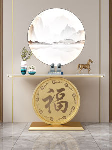 Modern Simplicity Rock Slab Entrance Table Light Luxury Iron Metal Base Hotel Foyer Landing Room Wall-attached Table