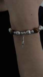 Ingemark Trendy Natural Stone Bead Chain Bracelet for Men Vintage Hip Hop Adjustable Four-pointed Star Charm Bangle Punk Jewelry