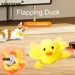 KEBETEME Flapping Duck Cat Toys Interactive Electric Bird Toys Washable Cat Plush Toy with Catnip Vibration Sensor Cats Game Toy Kitten