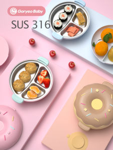 Goryeobaby Infant Kids Water Injection Thermal Insulation Bowl 316 Stainless Steel Suction Cup Compartment Plate Baby Solid Food Bowl