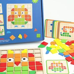 Wooden Montessori PuzzleToys Mosaic Color Shapes Sensory Game Early Educational Toy Jigsaw Pattern Blocks for Toddlers Gifts
