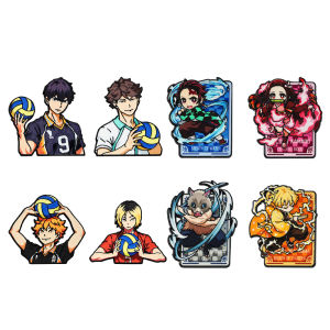 Bandai | 8pcs Japanese Anime Sports & Demon Character Enamel Pins Set Cartoon Volleyball Player Metal Lapel Brooches Aesthetic Decor Pin