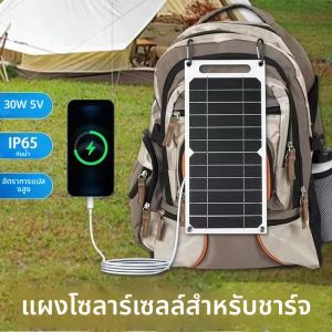แผงพลังงานแสงอาทิตย์ 30W USB Type-C กันน้ํากลางแจ้งเดินป่าตั้งแคมป์แบบพกพาแบตเตอรี่ชาร์จโทรศัพท์มือถือ Bank แผงชาร์จ 5V