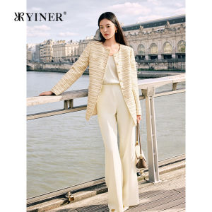 Feminine Elegant Sparkle Tweed Round-Neck Jacket
