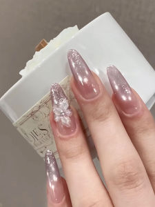 Atmospheric Lavender Wind Bell Flashing Light Pale Purple Glass Beads Shiny Cat Eye Small Ice Flower Nail Art Handmade Wearable Nails