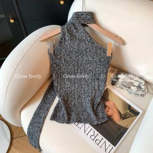 เสื้อกั๊กแขนกุดคอวีเปิดไหล่สุดเซ็กซี่สำหรับผู้หญิงในฤดูใบไม้ร่วง ผ้าฝ้ายผสมโพลีเอสเตอร์ ทรงเข้ารูป ความยาวปกติ ผลิตจากจีน