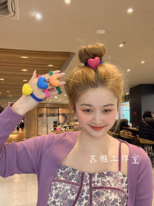 ยางรัดผมรูปหัวใจสีลูกกวาดสำหรับเด็กผู้หญิง ยางรัดผมรูปหางม้าสุดน่ารัก ยางรัดผมสไตล์เกาหลีสำหรับเด็กผู้หญิง