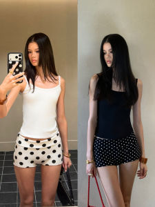 audwyn | Fitted and Flattering Retro Style Black and White Dotted High Waist Shorts Elastic and Breathable