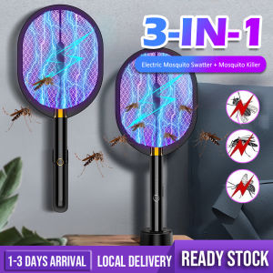 3 In 1 Raket Membunuh Nyamuk Elektrik Rechargeable Electric Mosquito Killer Racket Mosquito Swatter with LED & Stand 充电电蚊拍