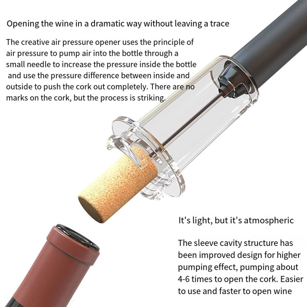 Saca-rolhas de vinho com bomba de pressão de ar, abridor de garrafas portátil para bar com pino de aço inoxidável e sistema de remoção a vácuo._voghion.com