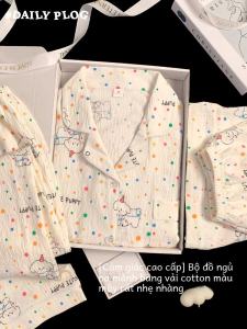 Chó Chấm Bi Mùa Hè Đồ Ngủ Nữ Cloud Cotton Vải Bông Tay Ngắn Quần Dài Ba Mảnh Hoạt Hình Dễ Thương Quần Áo Gia Đình Ngoài Trời