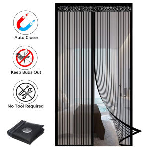 Magnetic Screen Door Curtain Insect-Proof Mesh Door Curtain Magnetic Sealing Device for Windows and Doors - Black