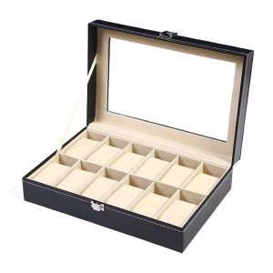 VANSIHO Classic Style Black Large Capacity Leather Home Watch Box Wristwatch Accessory Display Box Dust Proof/Mold Proof Box