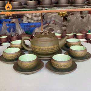 Ấm Chén Tử Sa Bát Tràng - Trống Đồng Lạc Việt Xanh Rêu 350ml (video hình ảnh thật) - Ấm Trà Nghê Nhân Vương Mạnh Tuấn