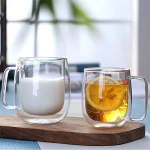 Treo Tường Đôi Cà Phê Thủy Tinh Có Tay Cầm 150/250/350Ml Chịu Nhiệt Cao Borosilicate Nước Trong Cốc Bia Thân Thiện Với Môi Trường Vật Dụng Gia Đình